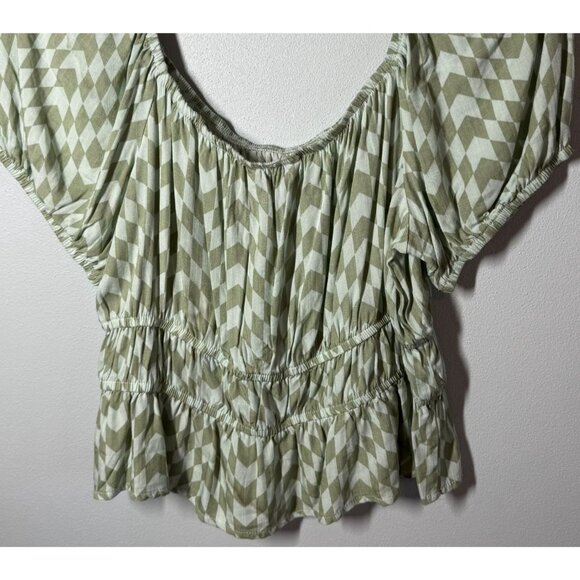SO Womens Green Checkered Ruffle Double Cinched Waist Top XL Peasant Cottagecore - Picture 8 of 13